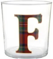 Bicchiere lettera F tartan rosso in vetro 360 ml