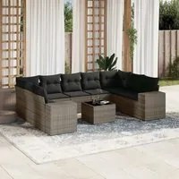 Set Divano da Giardino 10 pz con Cuscini Grigio in Polyrattan 3223009