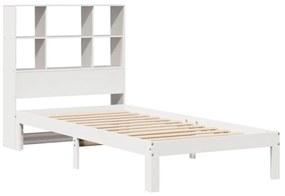 Letto libreria senza materasso bianco 90x190 cm massello pino