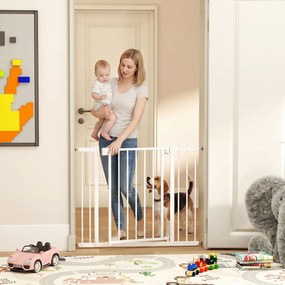 Cancello di Sicurezza per Bambini e Animali 76-103x76 cm Chiusura Automatica e Montaggio a Pressione Bianco...
