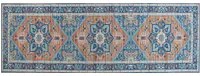 Tappeto passatoia blu e arancione poliestere 70 x 200 cm motivo geometrico orientale fondo antiscivolo corridoio moderno