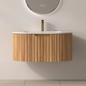 Mobile bagno curvo 80 cm cannettato con lavabo integrato | KAM-NORTH-P80 - KAMALU