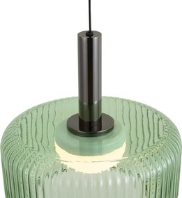 Lampada a sospensione di design color canna di fucile con vetro verde, LED integrato, dimmerabile a 3 fasi, 5 luci - Fiera