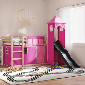 Letto A Castello Con Scivolo E Tende Rosa 80x200 Cm /