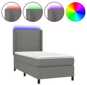 Letto a molle materasso e led grigio scuro 80x200 cm in tessuto