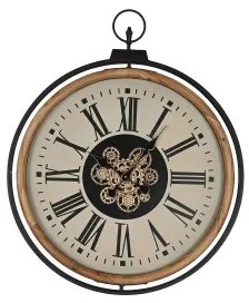 Orologio da Parete Home ESPRIT Nero Beige Dorato Naturale Metallo Legno di pino 74 x 9 x 91 cm