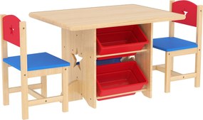 Set Tavolo e Sedie per Bambini con 4 Contenitori per Giochi in Legno e PP...