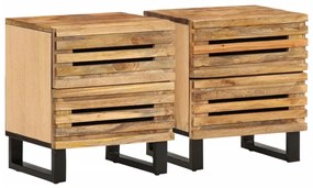Comodini 2pz 40x34x46 Cm İn Legno Massello Di Mango /