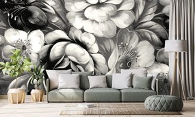Carta da parati – Fiori in bianco e nero