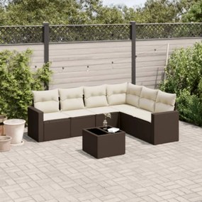 Set divani da giardino 7 pz con cuscini marrone in polyrattan