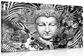 Quadro su tela – Buddha su sfondo esotico in bianco e nero