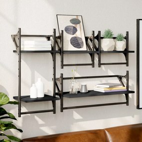 Set Mensole Da Parete Con Aste 4pz Nero İn Legno Multistrato /
