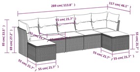 Set divani da giardino 7 pz con cuscini grigio in polyrattan