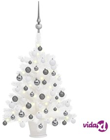 vidaXL Albero di Natale Preilluminato con Palline Bianco 65 cm