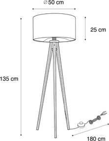 Moderne vloerlamp walnoot hout met beige bouclé kap 50cm - Tripod Classic