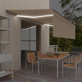 Tenda Automatica Con Parasole Sensore Vento E Led 5x3 M Crema /