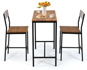 Costway Set tavolo e 2 sedie da ristorante sala da pranzo, Set mibili da bar moderno con telaio robusto in metallo Nero