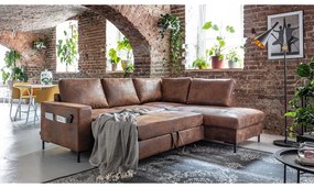 Divano letto angolare in similpelle marrone (angolo destro) Lofty Lilly - Miuform