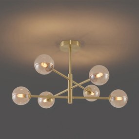 Plafoniera moderna ottone con vetro ambrato 6 luci - Ryan