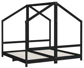 Giroletto per bambini nero 2x(80x160) cm legno massello di pino