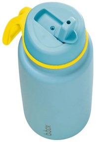 Bottiglia termica in acciaio inox con cannuccia 1l - blu chiaro/giallo