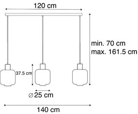 Lampada a sospensione di design nera con vetro ambrato 3 luci 161,5 cm - Qara