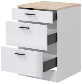 Mobile Base 60x60x90h Kira 3 Cassetti MDF Bianco/Rovere – Cucina e Casa