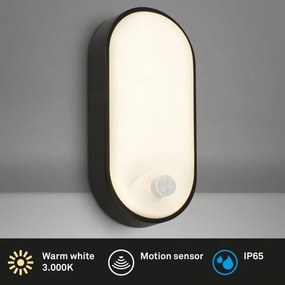 Brilo - Lampada da parete LED per esterni con sensore di movimento LED/12W/230V IP65 nera