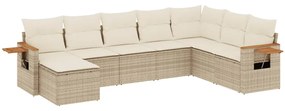 Set divano da giardino 8 pz con cuscini beige in polyrattan