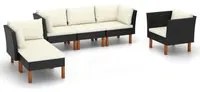 Set Divani da Giardino 6pz Polyrattan Legno di Eucalipto Nero cod mxl 39322