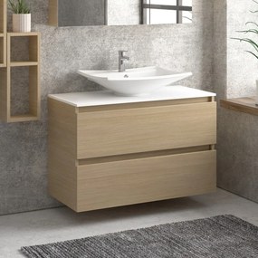 Composizione bagno sospesa 100cm: mobile, specchio contenitore e due pensili  TOD-100E - KAMALU