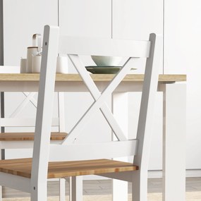 Set 4 Sedie per Cucina e Soggiorno con Schienale a Croce 41x46,5x86 cm in Legno di Pino Bianco e Rovere...