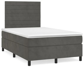 Letto a molle materasso e led grigio scuro 120x190cm in velluto