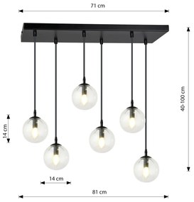 Lampadario a Sospensione in Acciaio e Vetro COSMO 6 Nero 6xE14