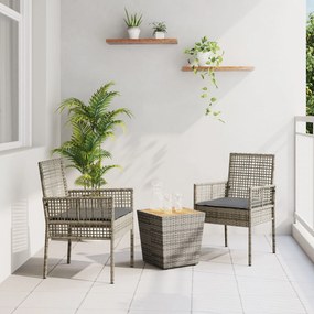Set bistro da giardino 3 pezzi con cuscini grigio in polyrattan