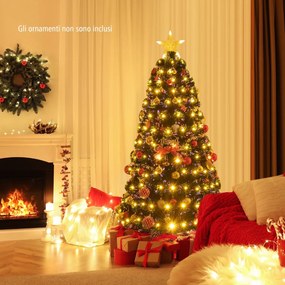 Costway Albero Natale con rametti in PVC luci LED stella luminosa e 8 modalità di illuminazione, Albero artificiale