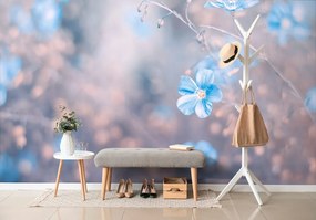 Carta da parati – Fiori blu su sfondo vintage