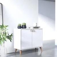 Credenza con due ante battenti e due ripiani interni, cm 85 x 35 x 74, colore bianco