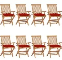 Sedie da Giardino con Cuscini Rossi 8 pz in Massello di Teak cod mxl 45179