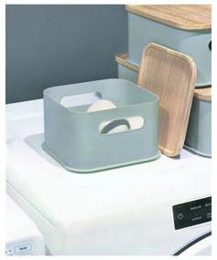 Contenitore grigio con manico e coperchio in legno di paulownia, 21,3 x 21,3 cm Eco - iDesign
