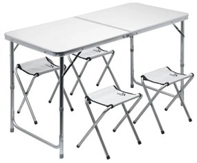 Tavolo da campeggio pieghevole + 4x sedia bianco/cromo