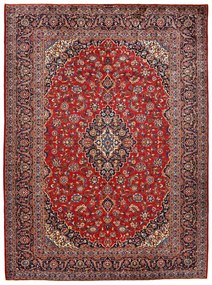 Kashan Tappeto 380x280 Rosso (Iran) Annodato A Mano