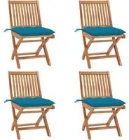 Sedie da Giardino Pieghevoli con Cuscini 4 pz Massello di Teak 3072826