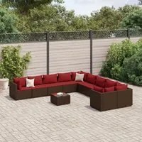 Set Divani da Giardino 11 pz con Cuscini Polyrattan Marrone 3308357