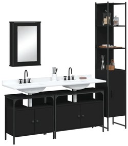 Set Mobili Da Bagno 4 Pz Nero İn Legno Multistrato /