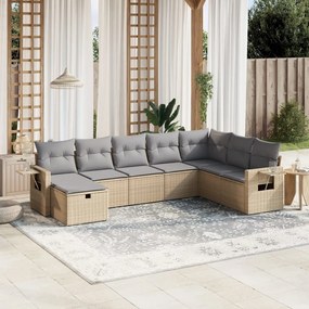 Set Divano da Giardino 8 pz con Cuscini Beige Misto Polyrattan