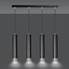 Lampadario 4 Luci Brunilde In Acciaio Nero E Tubolari In Nero E Cromo