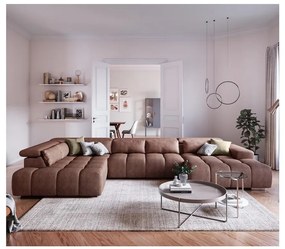 Divano angolare a U TROPEA sinistro con poggiatesta, marrone