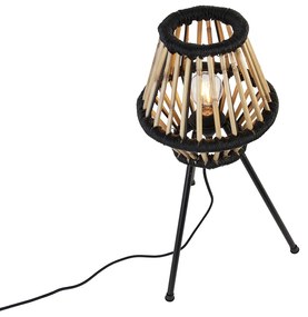 Lampada da tavolo a treppiede rustica in bambù con nero - Evalin
