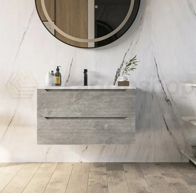 Mobile bagno grigio 80x45 San Marino due cassetti con lavabo in mineralmarmo e frontale a righe orizzontali